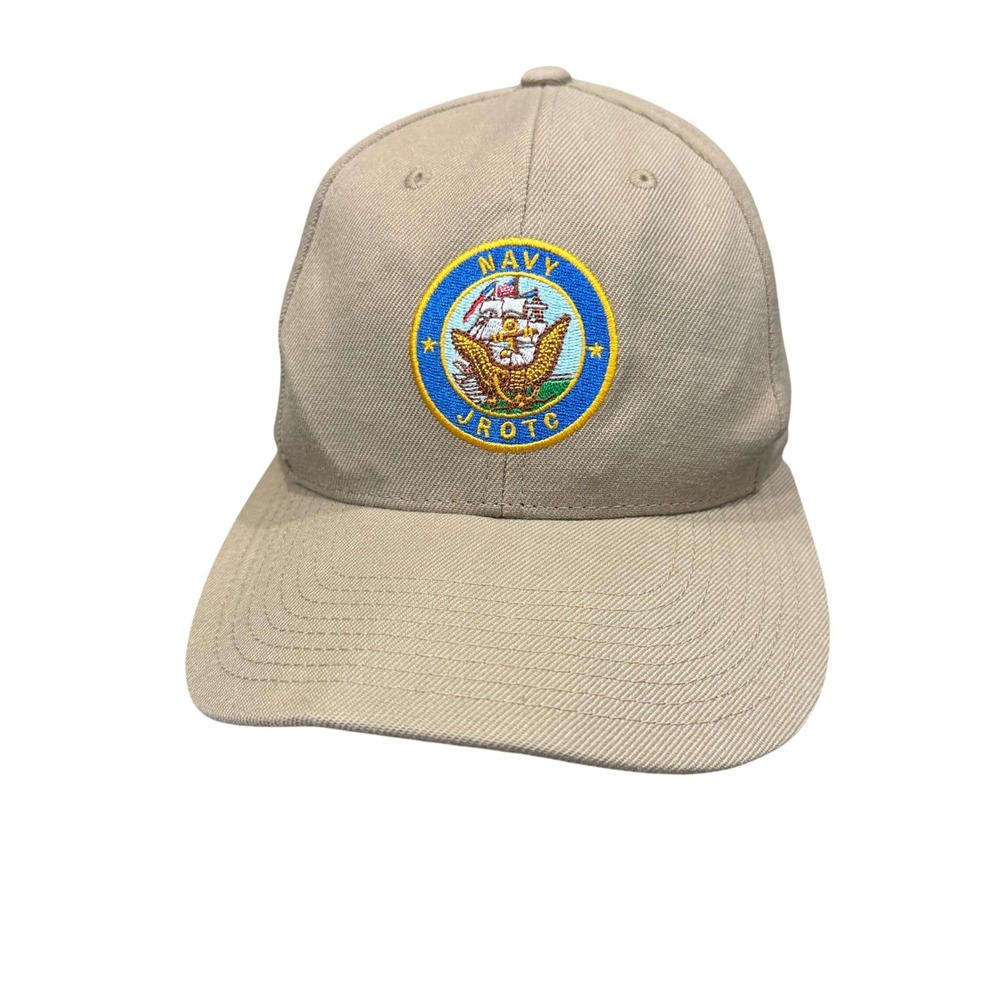 Vanguard Navy JROTC Hat Unisex OSFM Tan Excellent Embroidered Patch Baseball Cap
